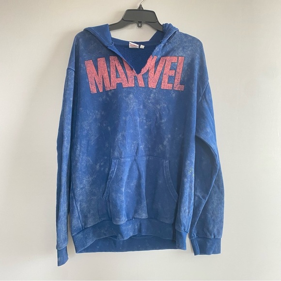 Marvel Bold Blue and Red Sweater with‎ Iconic Logo AS IS RIPPED - Picture 1 of 6